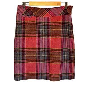 L.L. Bean Pink Tartan Plaid Wool Blend Pencil Skirt - size 8
